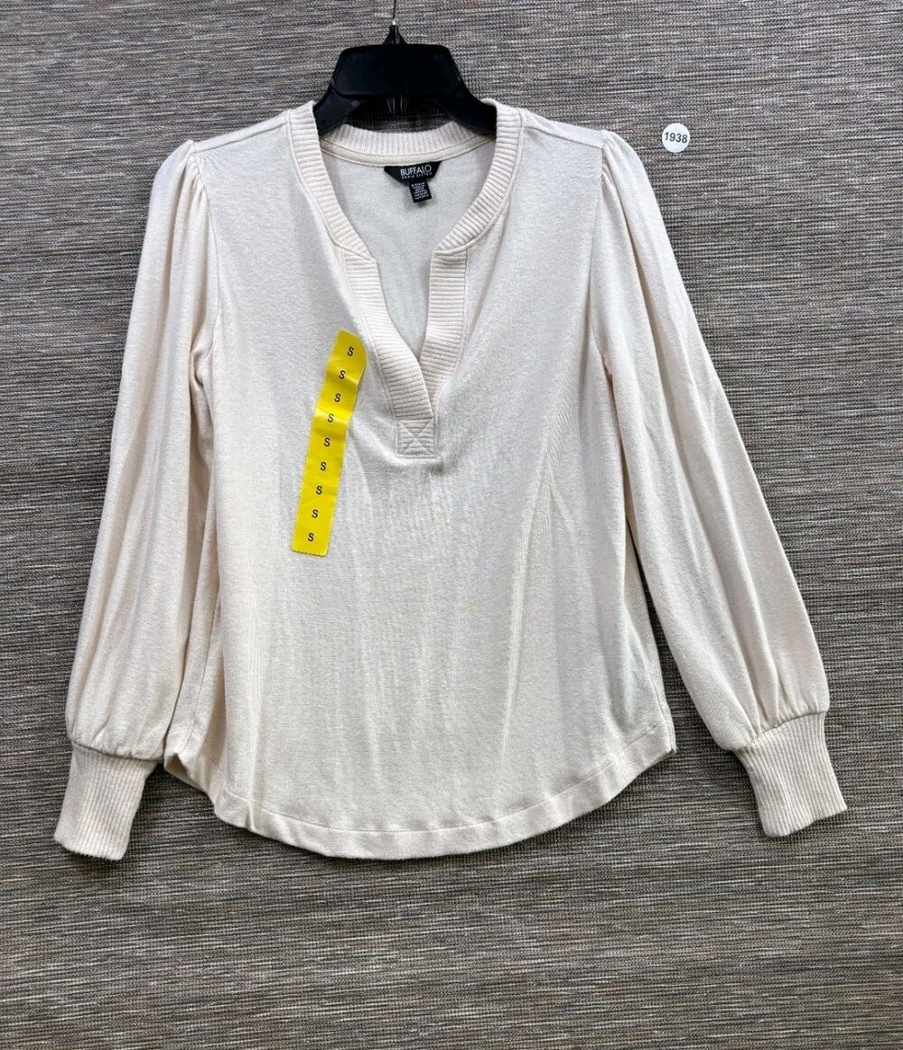 Buffalo David Bitton Sweater Top Womens Size S Cream Cozy V-Neck Long Sleeve NEW